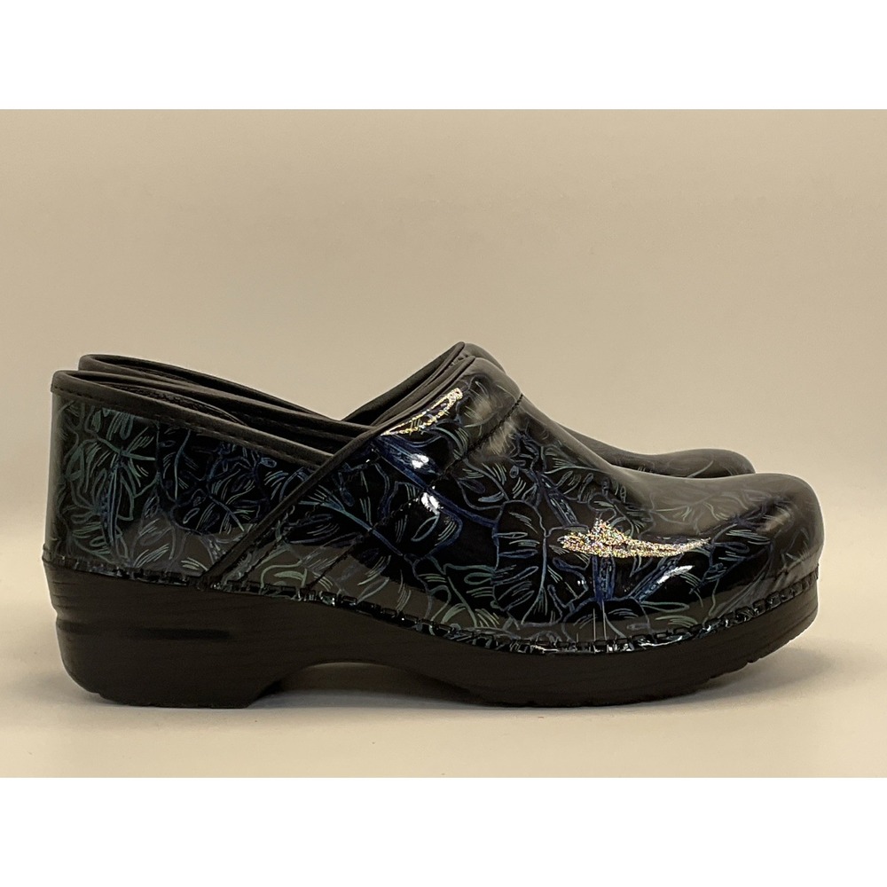 Dansko Professional Clogs Women's Sz 40 9.5 Patent Leather Tropical Leaf
